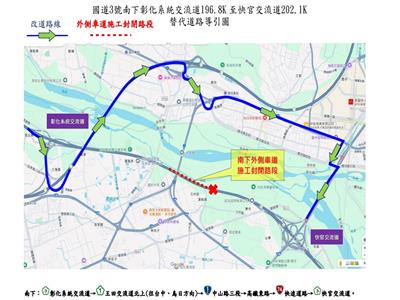 國道3號南向彰化系統交流道至快官交流道路段(198.6k-200.5k)預計114年8月12~15日封閉部分車道進行橋面整修作業施工說明