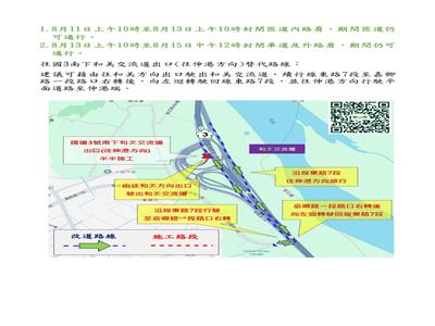 114年8月11日至8月15日國道3號和美交流道南下出口匝道(往伸港方向)半半施工更換伸縮縫，請用路人配合及注意 