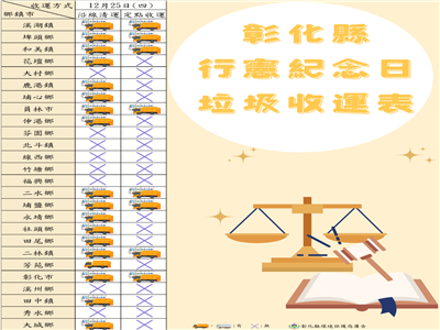 行憲紀念日、元旦假期垃圾清運有異動　環保局籲民眾提前掌握