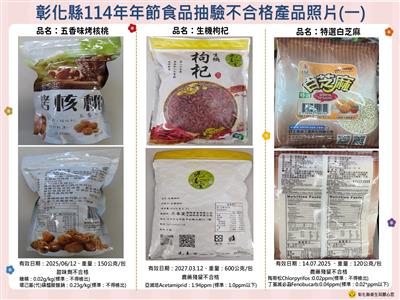 彰化縣衛生局公布年節食品抽驗結果
