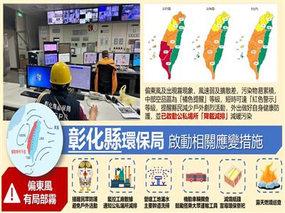 今日偏東風及雲霧影響能見度，請留意空品變化及做好自身健康防護