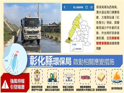 濁水溪出海口強烈西南風引發揚塵，請縣民留意做好自身健康防護