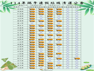 端午連假來臨 垃圾清運服務時間異動一次看