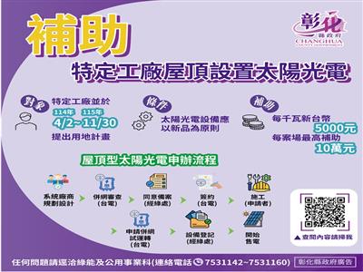 彰化縣加碼推動屋頂設置太陽光電 住宅與特登工廠同步啟動雙軌補助