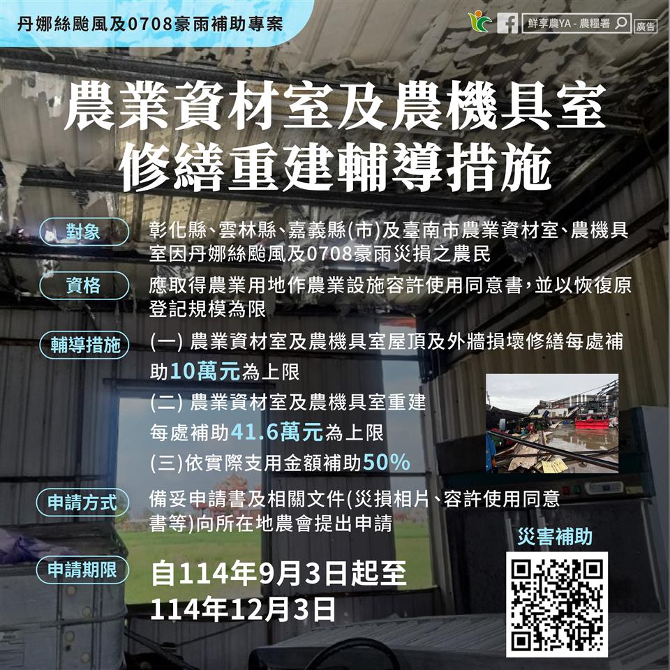 農業資材室及農機具室修繕重建輔導措施